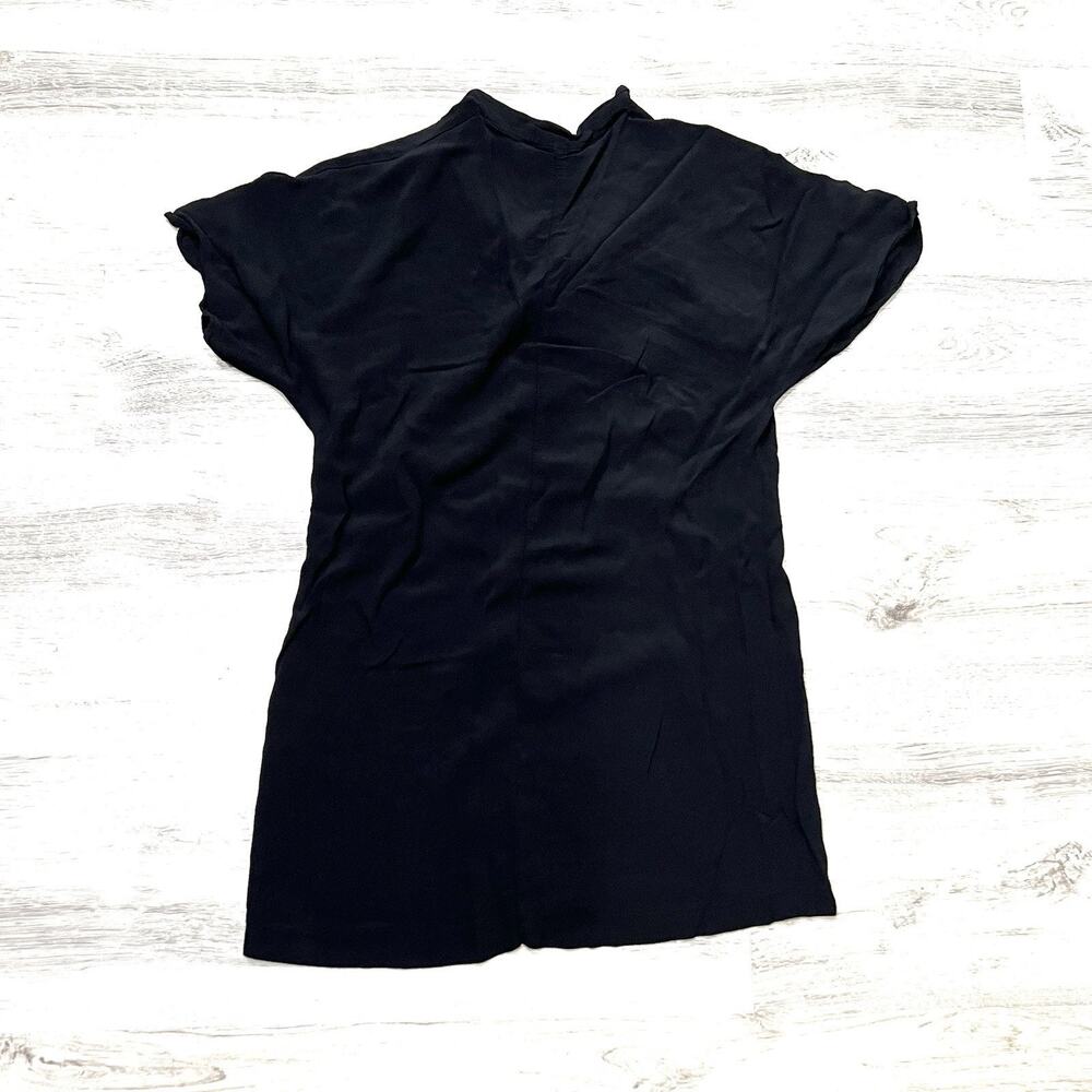 Zara Basic Black‎ Tunic Top V-Neck Short Sleeve Relaxed Fit Size S